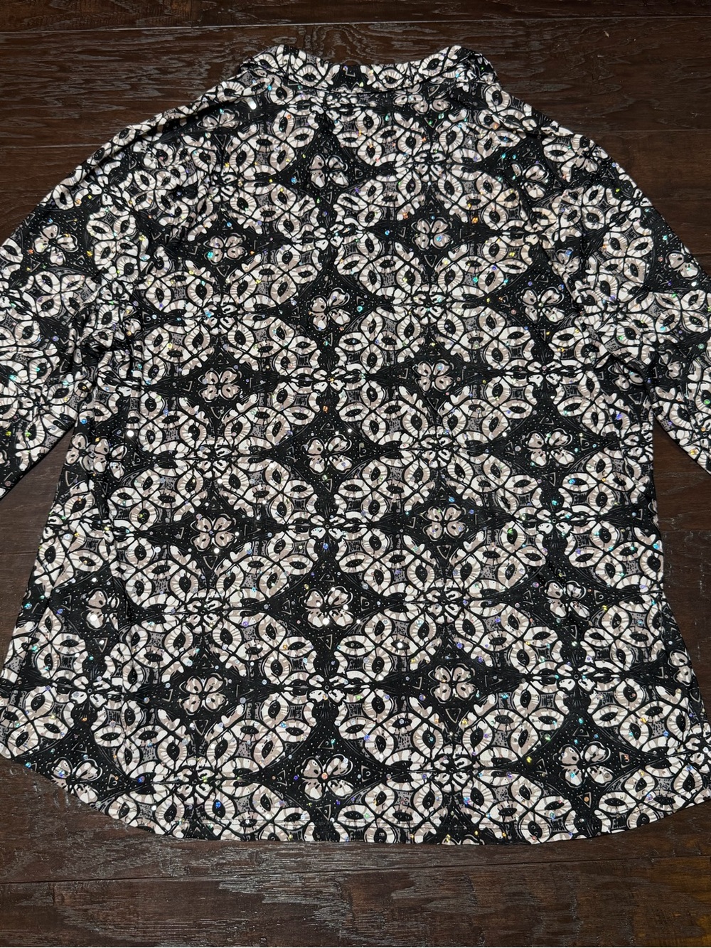 Emily Daniels Rhinestone Abstract Print Button Front Shirt Top Large - Picture 6 of 13